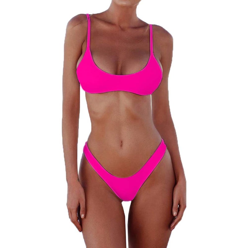 SherryDC Women's Solid Scoop Neck Push up Padded Brazilian Thong Bikini Swimsuit Rosered,M - Image 1